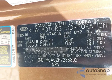 2017 Kia Sportage Lx из США, поврежденный, VIN KNDPMCAC2H7236892